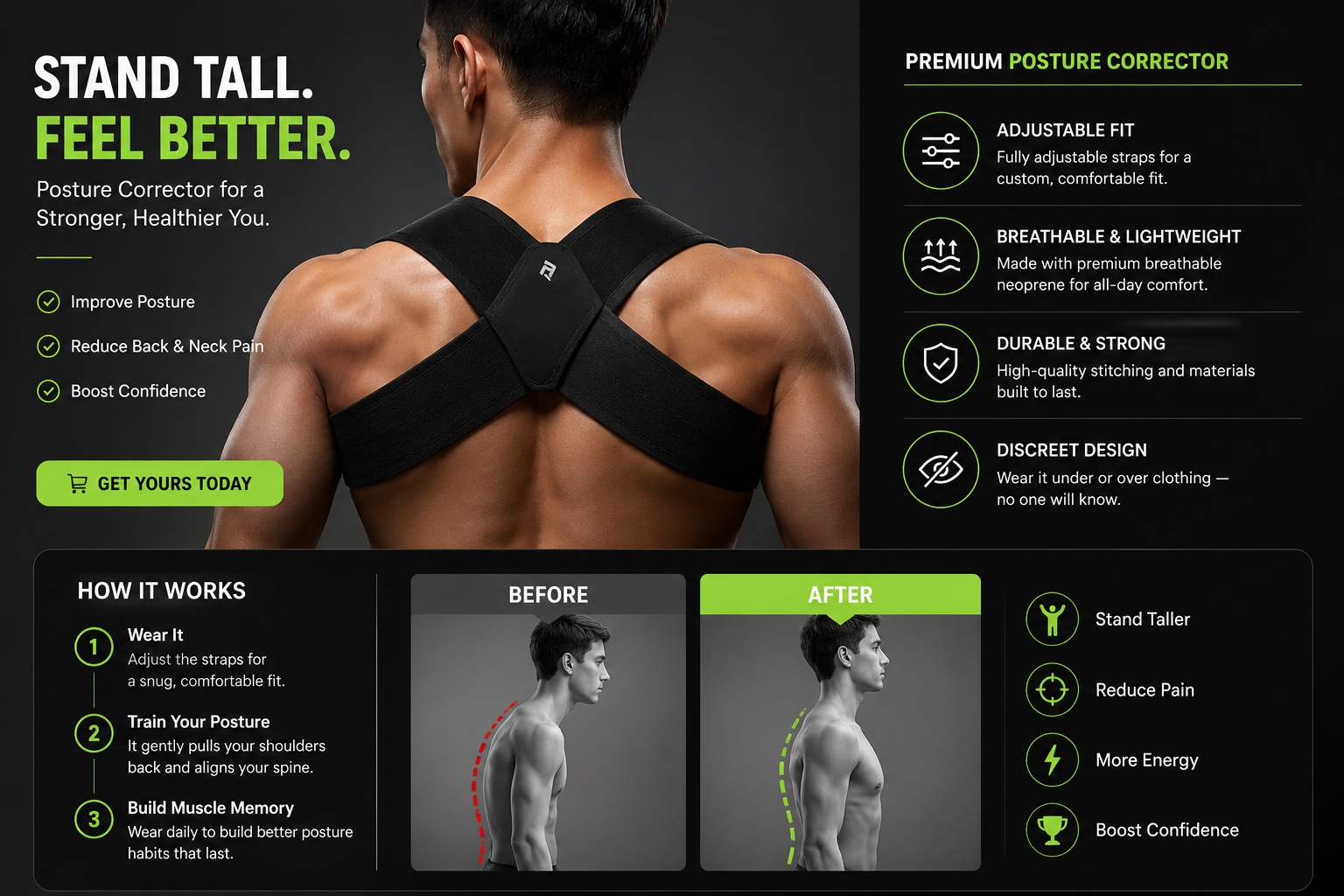Fitness Heavy Shoulder Straps, Adjustable Fitness Posture Corrector Training Straps, Back Straightener Posture Corrector for Men Weight Training, Press Lifts, Chest Straight, Bench Presses